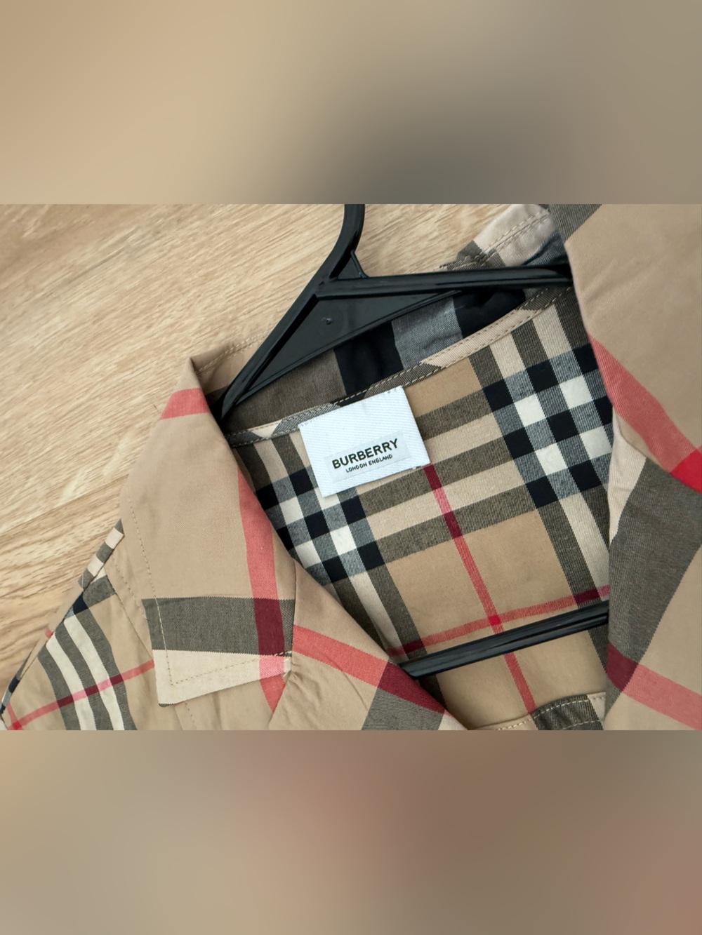 Checkered Short Sleeve Shirt Dress in Beige, Black & Red - Picture 5 of 7